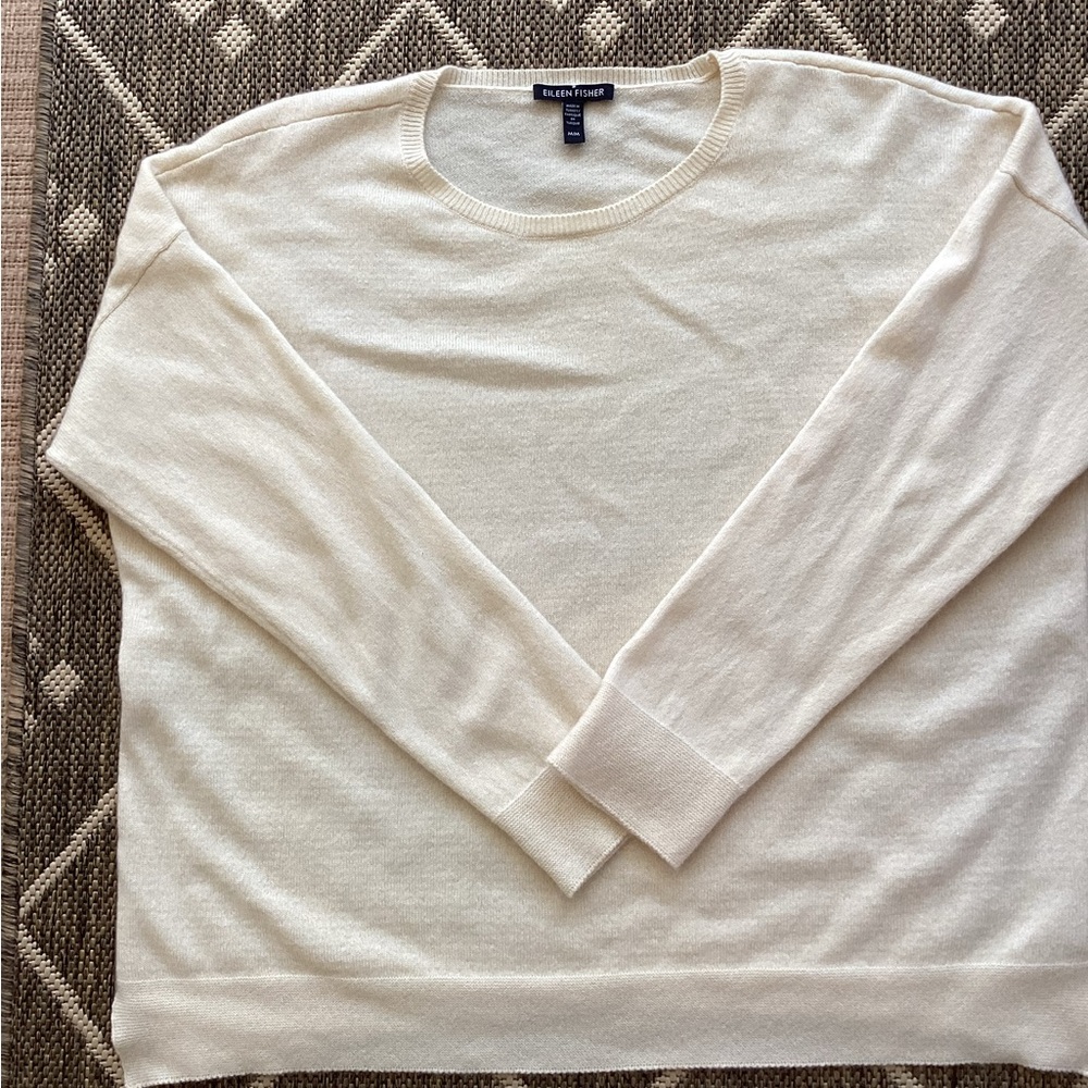 Eileen Fisher Cream Crewneck Cashmere Sweater Size M